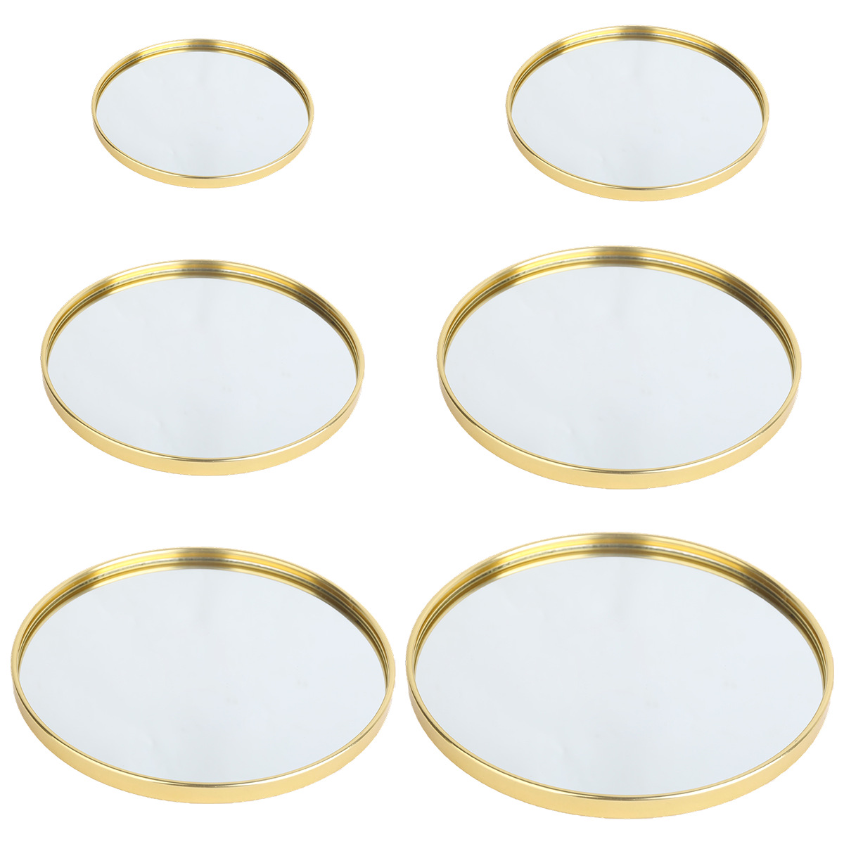 Home Decor Mirror - Gold‑Toned Round Mirror Tray, Desktop Storage