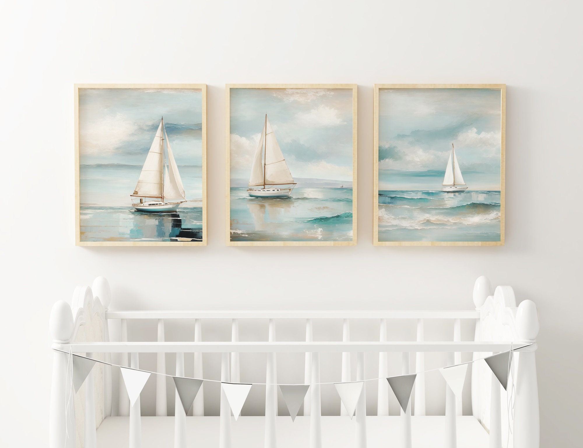 Home Decor Living Room Ideas - 1pc frameless Sailboat Oil Painting Prints