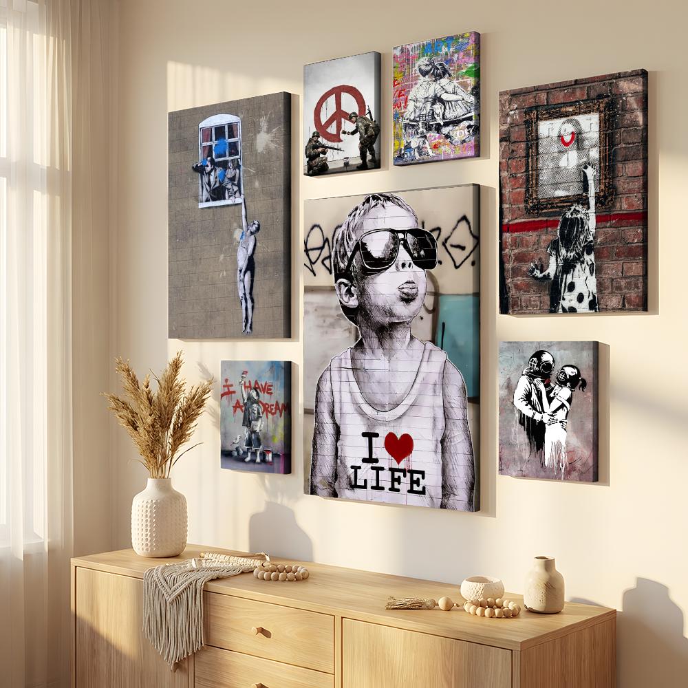 Home Decor Mirror - B-Banksy Graffiti Artwork Framed Wall Painting