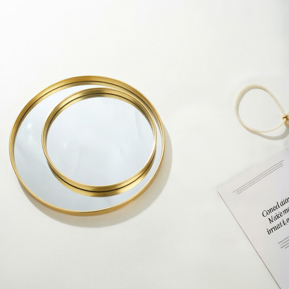 Gold‑Toned Round Mirror Tray,  - Home Decor Mirror ulasan dan harga
