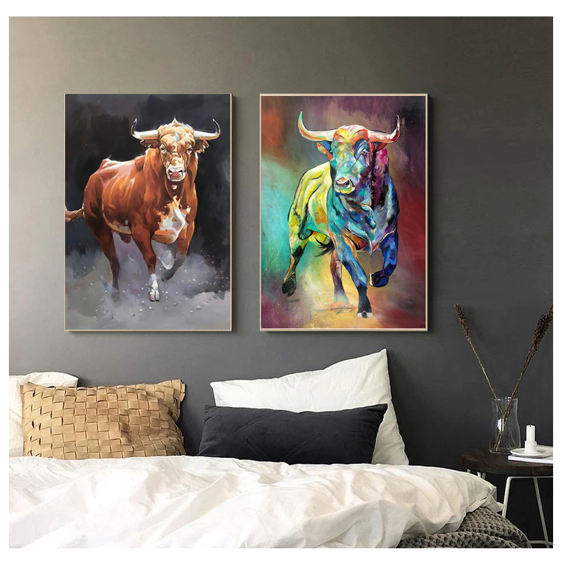 Colorful Bull Abstract Animal  - Home Decor Living Room Ideas ulasan dan harga