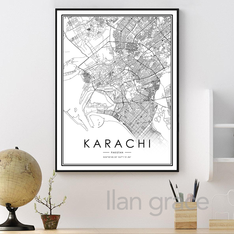 KARACHI City Map Poster ISLAMA - Home Decor Karachi ulasan dan harga