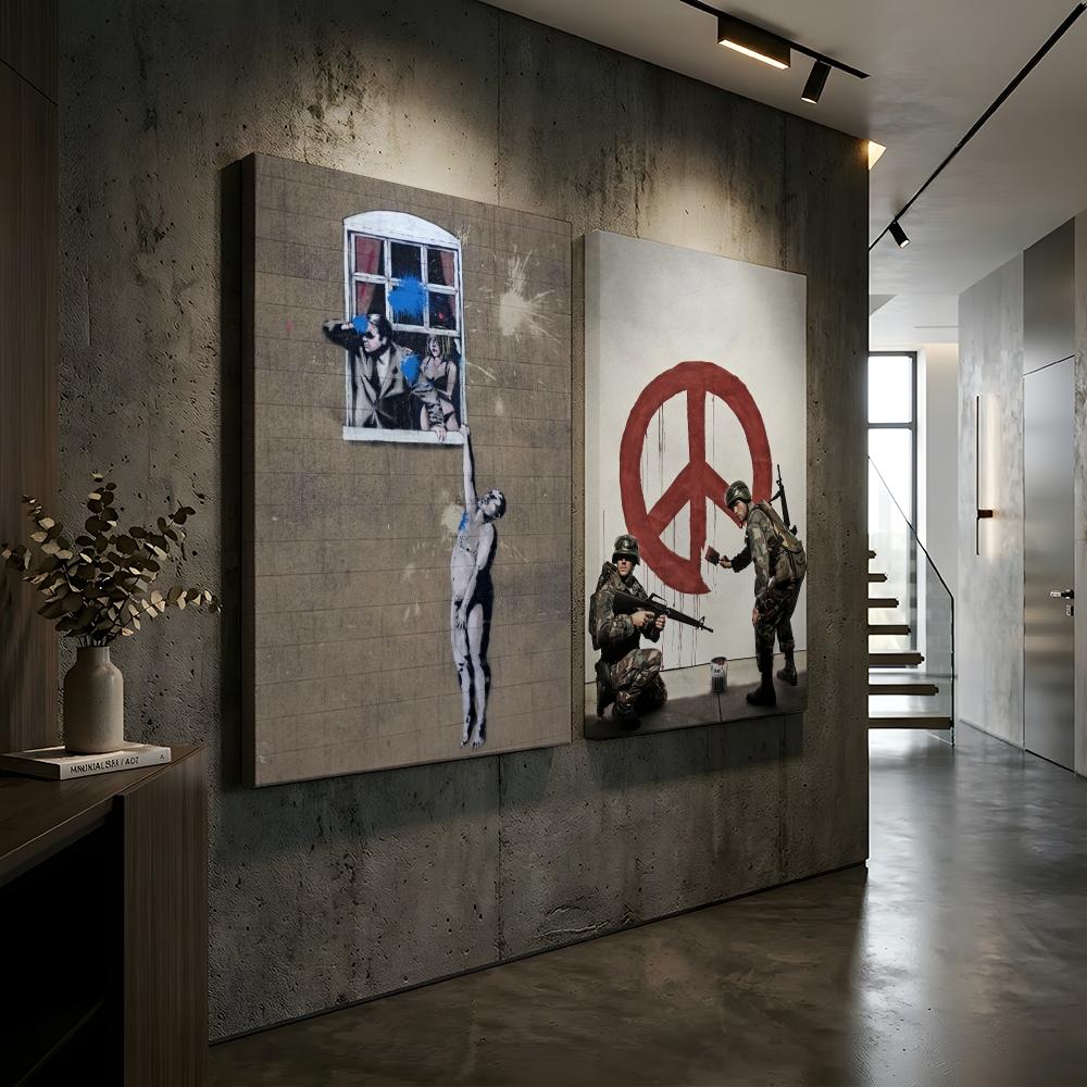 B-Banksy Graffiti Artwork Fram - Home Decor Mirror ulasan dan harga